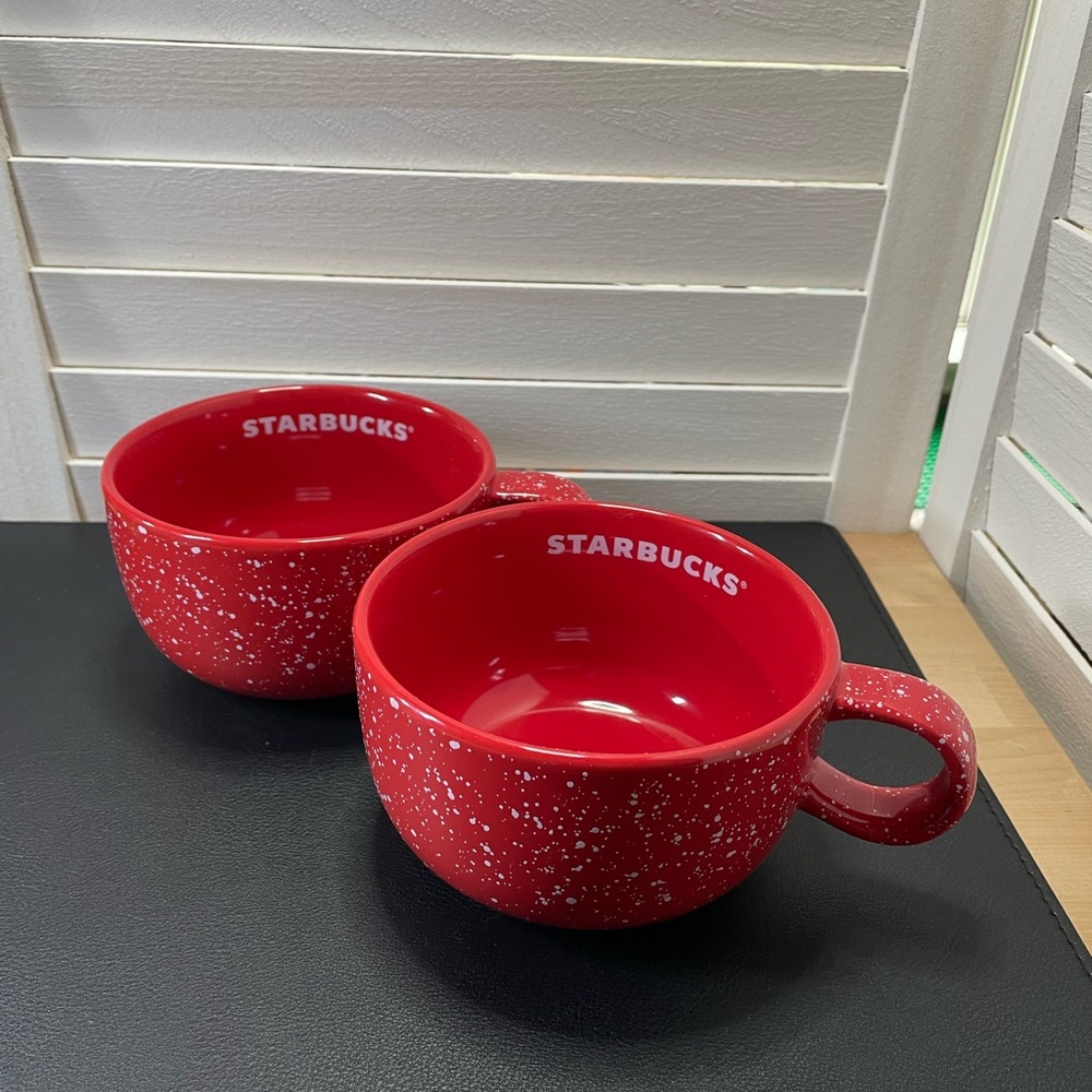 Set of 2 Starbucks Limited Edition Red with White Speckle Mugs